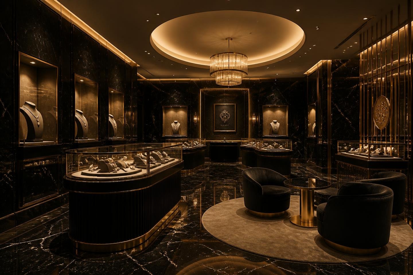 Datto Brothers flagship boutique interior in black marble and gold